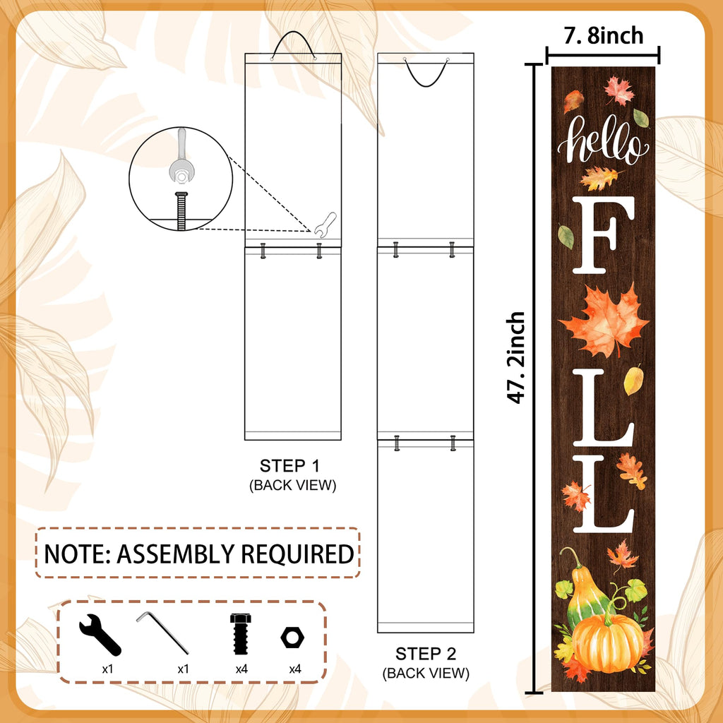 Hello Fall Welcome Sign for Front Porch Standing, Wooden Porch Sign with Leaves for Front Door Decorations, Rustic