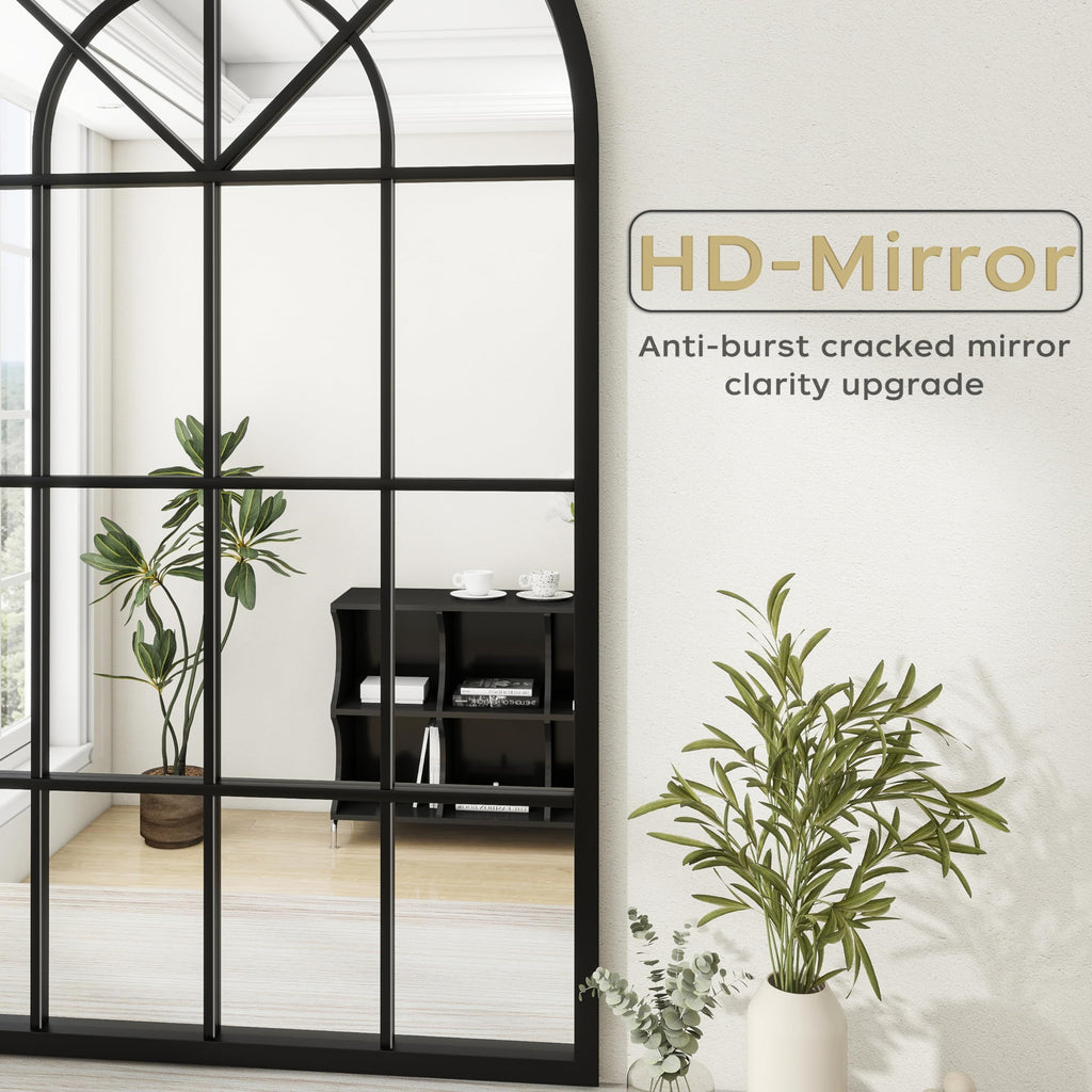 Arched Window Wall Mirror, 42"x24" Windowpane Mirror, Black