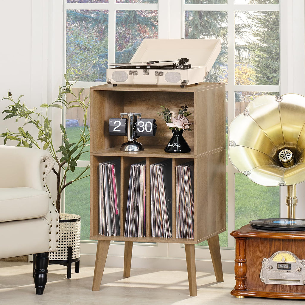 Record Player Stand, Oak Turntable Stand Holds up to 160 Albums