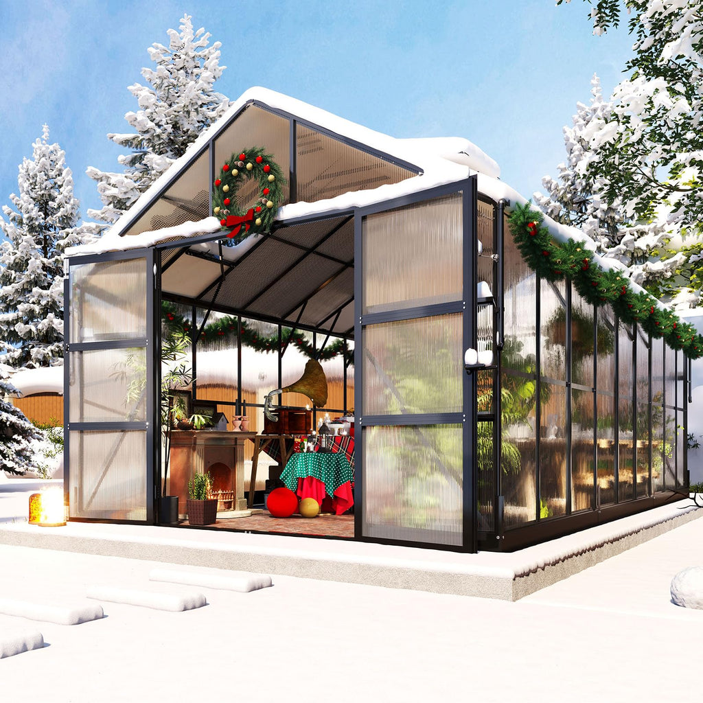 10x18 FT Polycarbonate Greenhouse with 4 Roof Vents