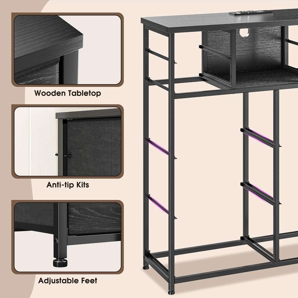 10-Drawer Tall Dresser, LED & Charging Station, Black