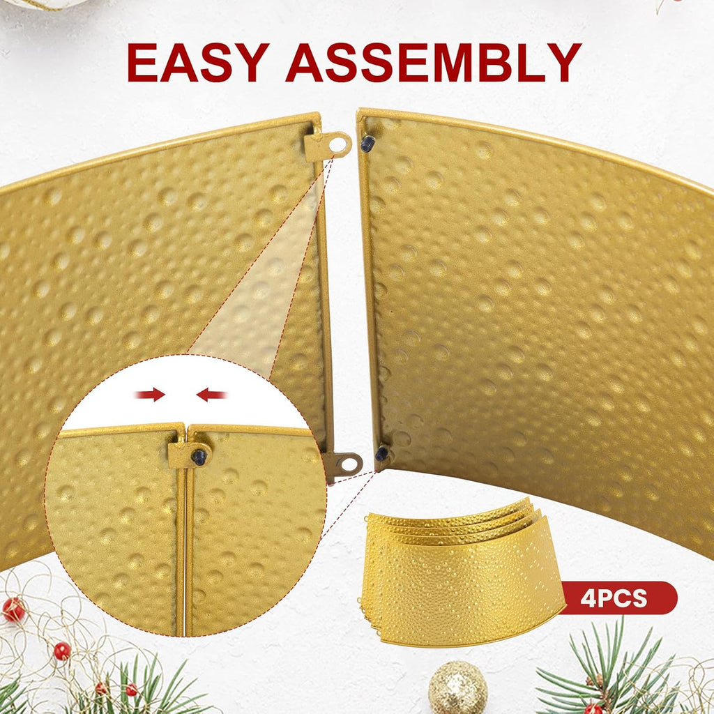 26inch Metal Christmas Tree Collar, 4-Panel Base Cover for 7.5ft Artificial Trees, Rustproof & Easy Assembly, Sturdy