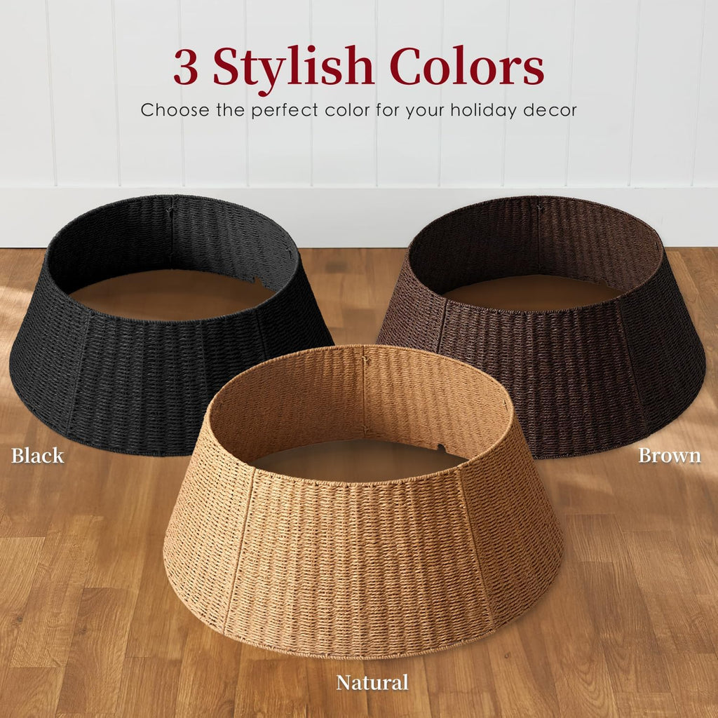 36in Extra Large Christmas Tree Collar - Wicker Woven Tree Collars for Artificial Trees - Large Rattan Rustic