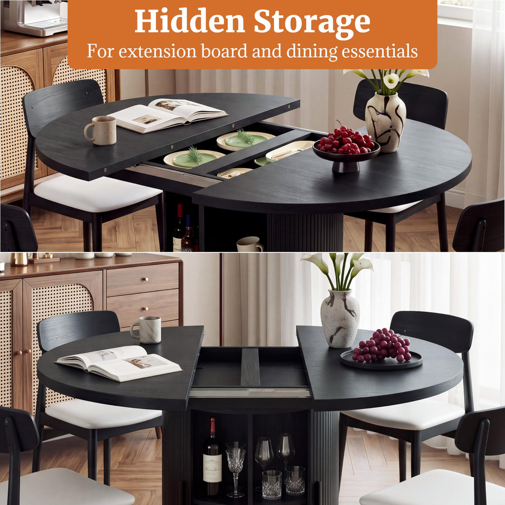 43"-59" Extendable Round Dining Table for 4-8 with Storage Shelf