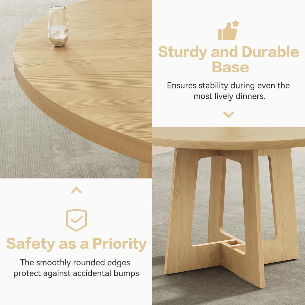 Round Dining Table for 4, Farmhouse Kitchen Table, Wooden Circle Table, 300lb Capacity & Easy Assembly Dining Room