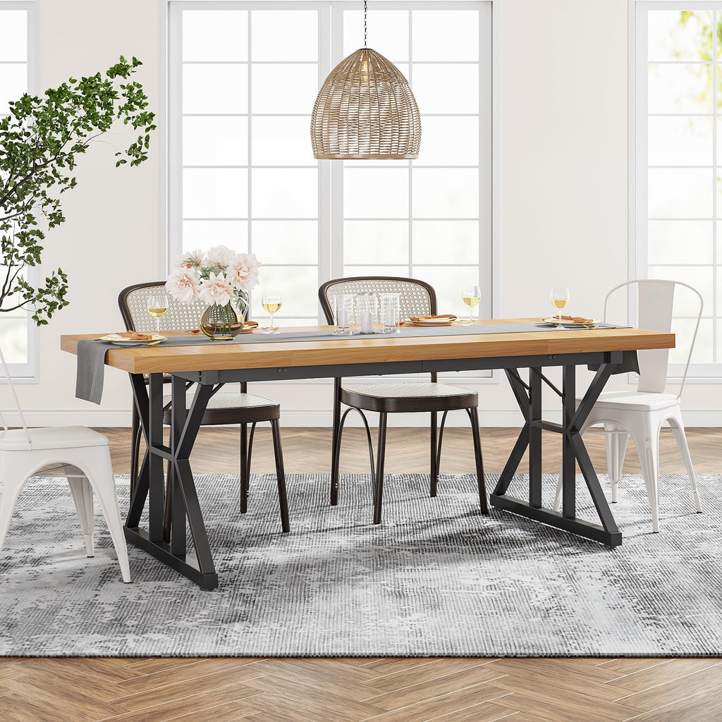 Farmhouse Dining Table for 6 People, 70.8-Inch Rectangular Wood Dining Table, Rustic Kitchen Table with Heavy Duty