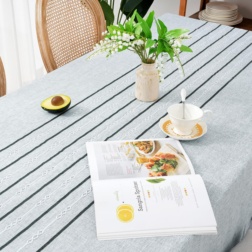 54 x 72 inches Farmhouse Style Linen tablecloths, Boho Wrinkle Resistant Washable Small Rectangle Table Cloth