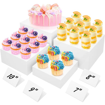 10" Large Buffet Risers with Mini Signs, Table Risers, Buffet Risers and Stands, Acrylic Cube Display Box Riser for