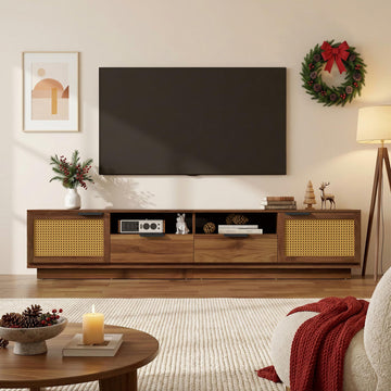 Mid-Century Modern Rattan TV Stand for TVs Up to 85"