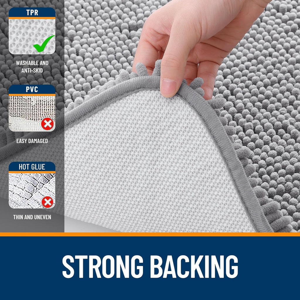 Chenille Bathroom Rugs Sets 3 Piece, 30"x20"+24"x16"+24"x20", Grey | Soft Absorbent Bath Mat and U-Shaped Contour