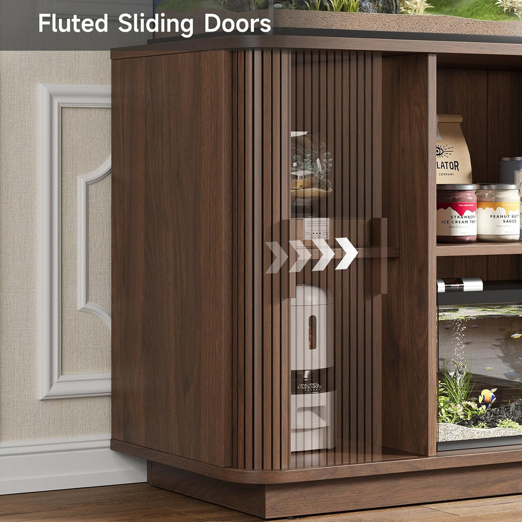 55-75 Gallon Fish Tank Stand with Power Outlet, Fluted Sliding Door