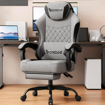 Gaming Chair, Desk Chair with Linen Breathable Mesh Fabric, Office Chair with Adjustable Lumbar Support, Computer