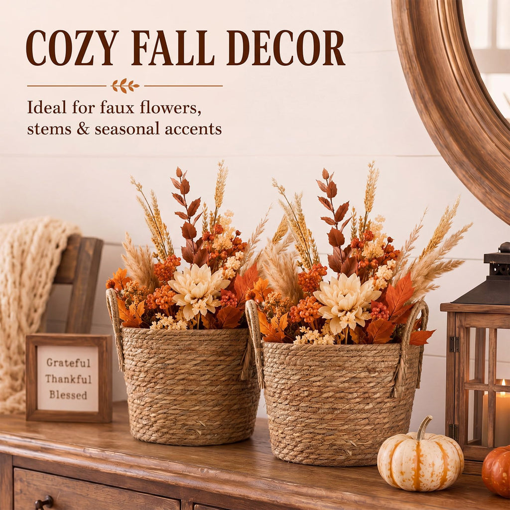 Thanksgiving Woven Basket Planter Wicker, 12'', Natural, 2 Pcs