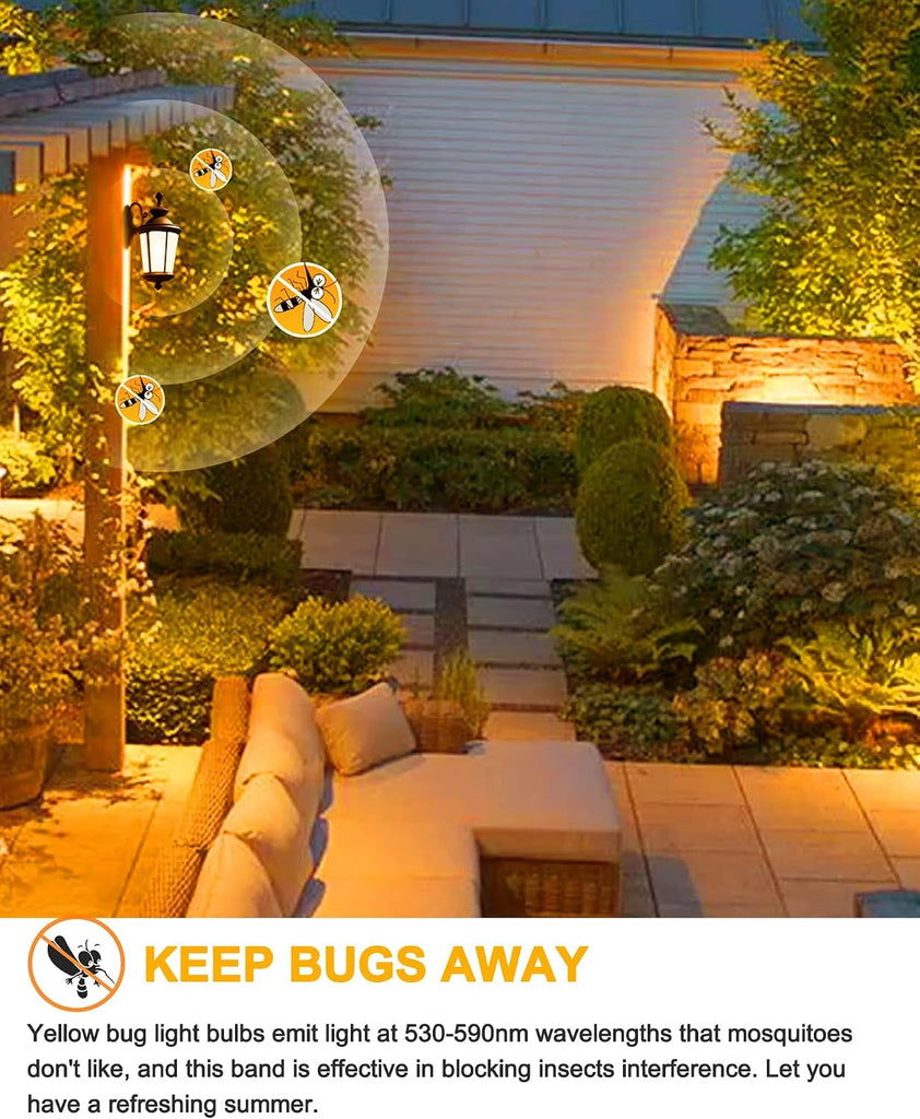 Dusk to Dawn LED Yellow Bug Light Bulb Outdoor, 6W(40W Equivalent)
