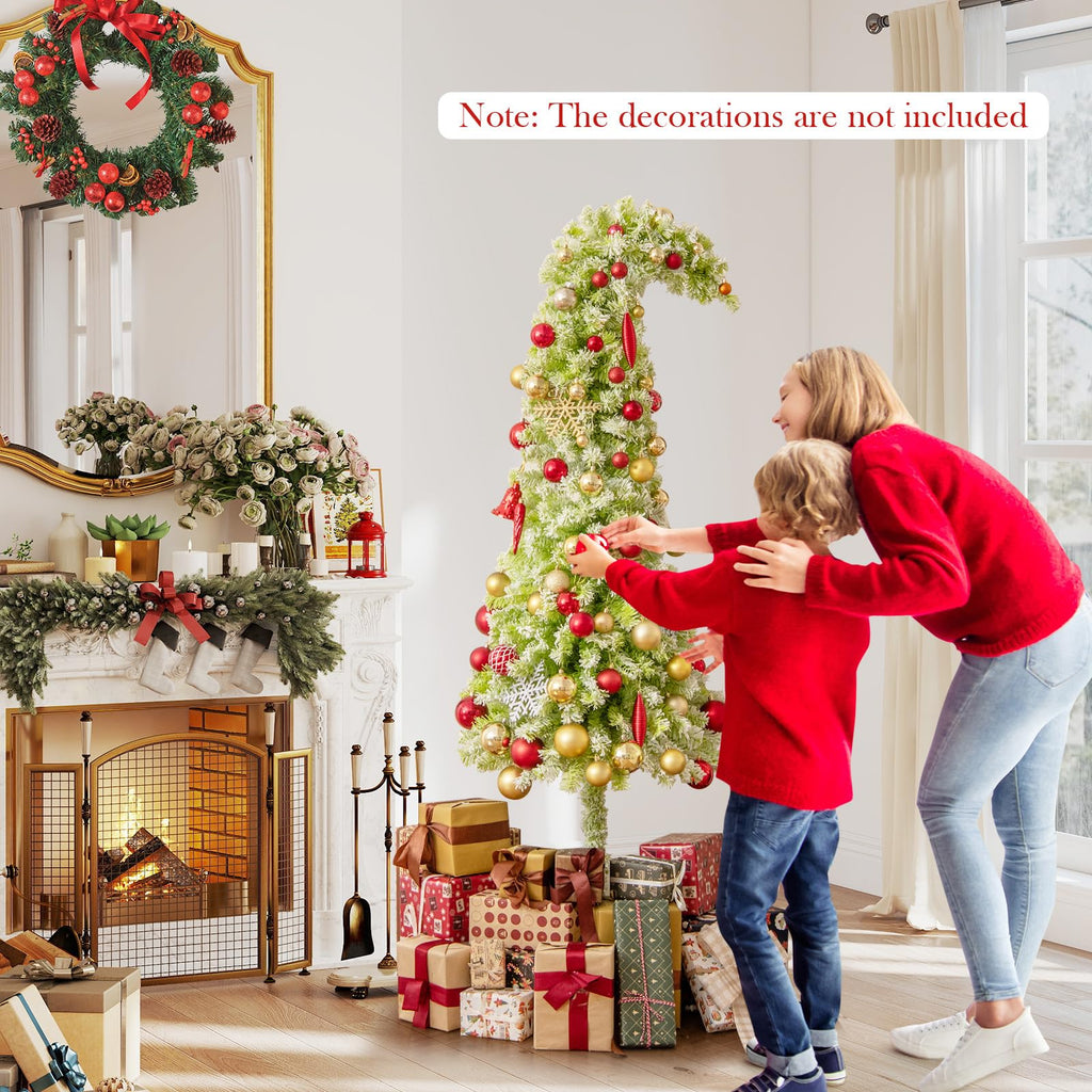7 FT Pre-Lit Whimsical Christmas Tree, Bendable Xmas Tree with 366 Branch Tips, 160 Warm White LED Lights, 8 Modes
