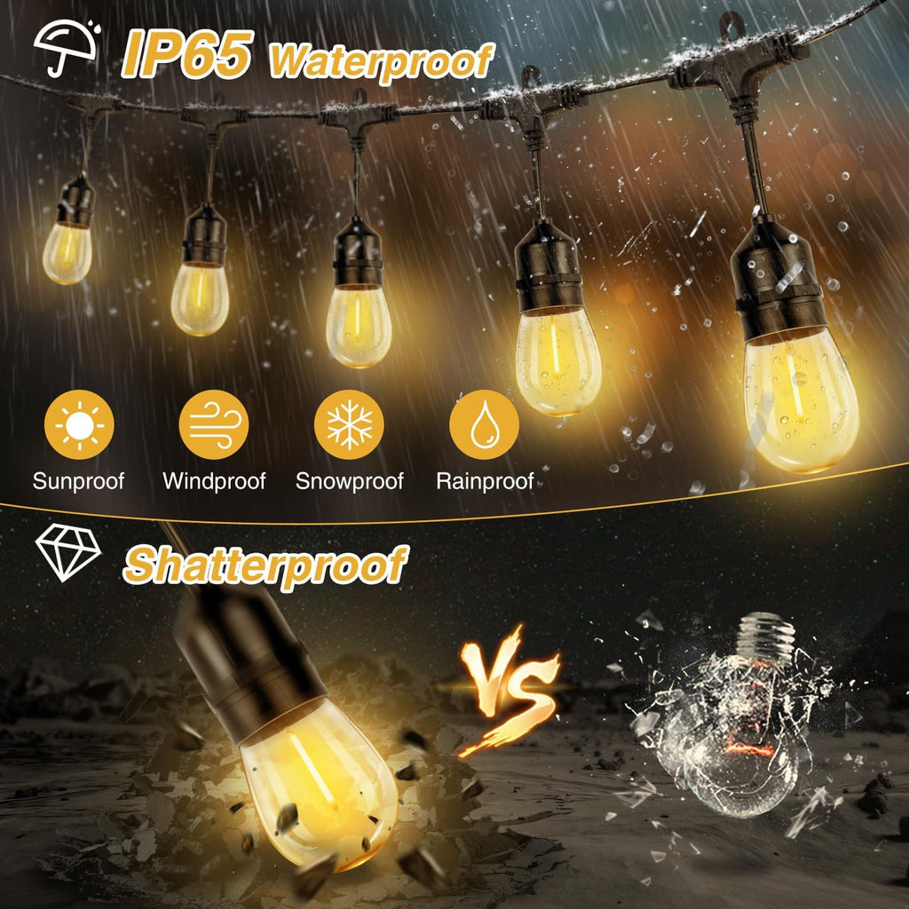 Solar String Lights Outdoor Waterproof Edison String Lights