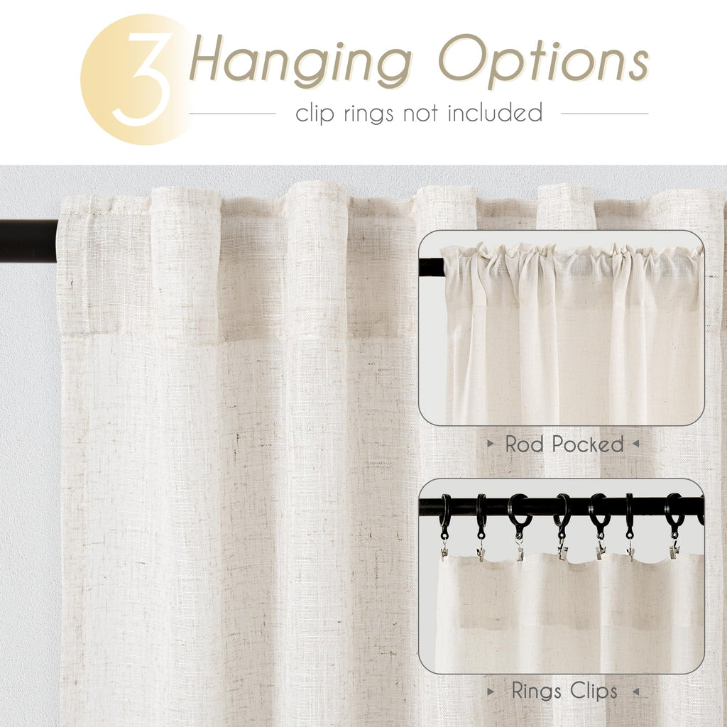 96 inch Long Linen Curtains 2 Panels Back Tab Cream Ivory Light Filtering Semi Sheer Curtain 96 inches Long Boho