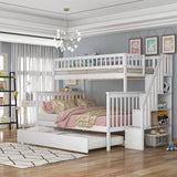 Wood Twin Over Full Bunk Bed with Trundle and Stairs