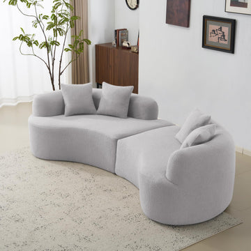 106"Curved Sectional, Deep Seat Grey Couch with 4 Pillows