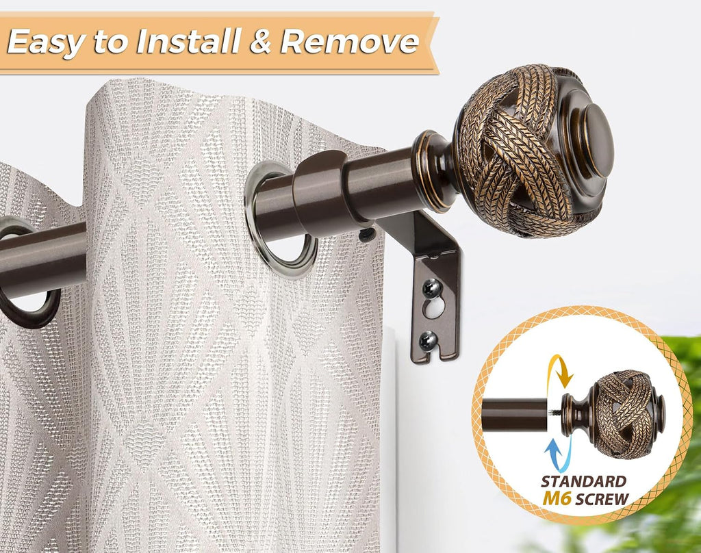 Bronze Curtain Rod, 7/8 Inch Telescoping Splicing Curtain Rods for Windows 20 to 54