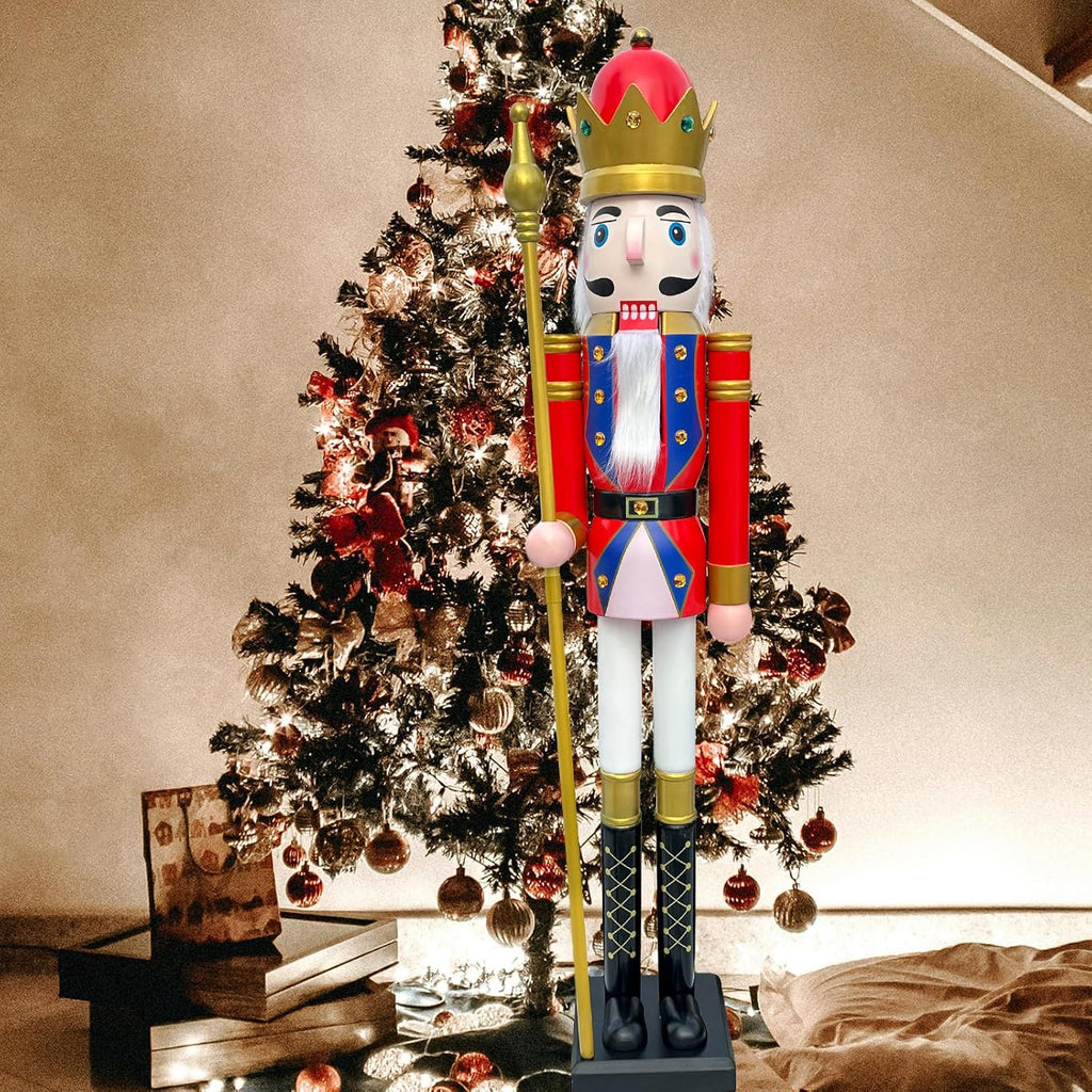 5 Feet Tall Life Size Large Christmas Wooden Nutcracker King Red and Blue BK20