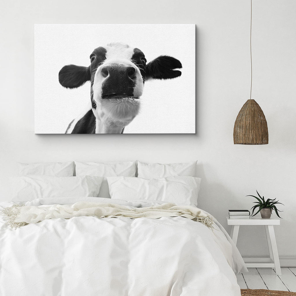 Canvas Print Wall Art Cow Closeup Portrait Animals Wildlife Photography Realism Decorative Elements Relax/Calm Grey