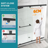 Frameless Shower Door with Soft-Close & Anti-Leak, 5/16" (8mm) Double Sliding Shower Door
