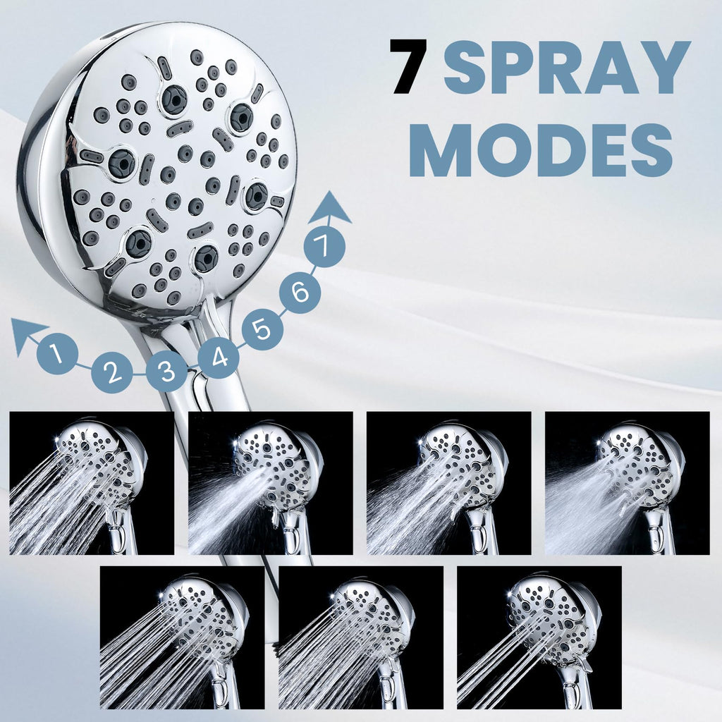Hand Held Shower Head with ON OFF Switch, 7 Mode&Extra Long Hose