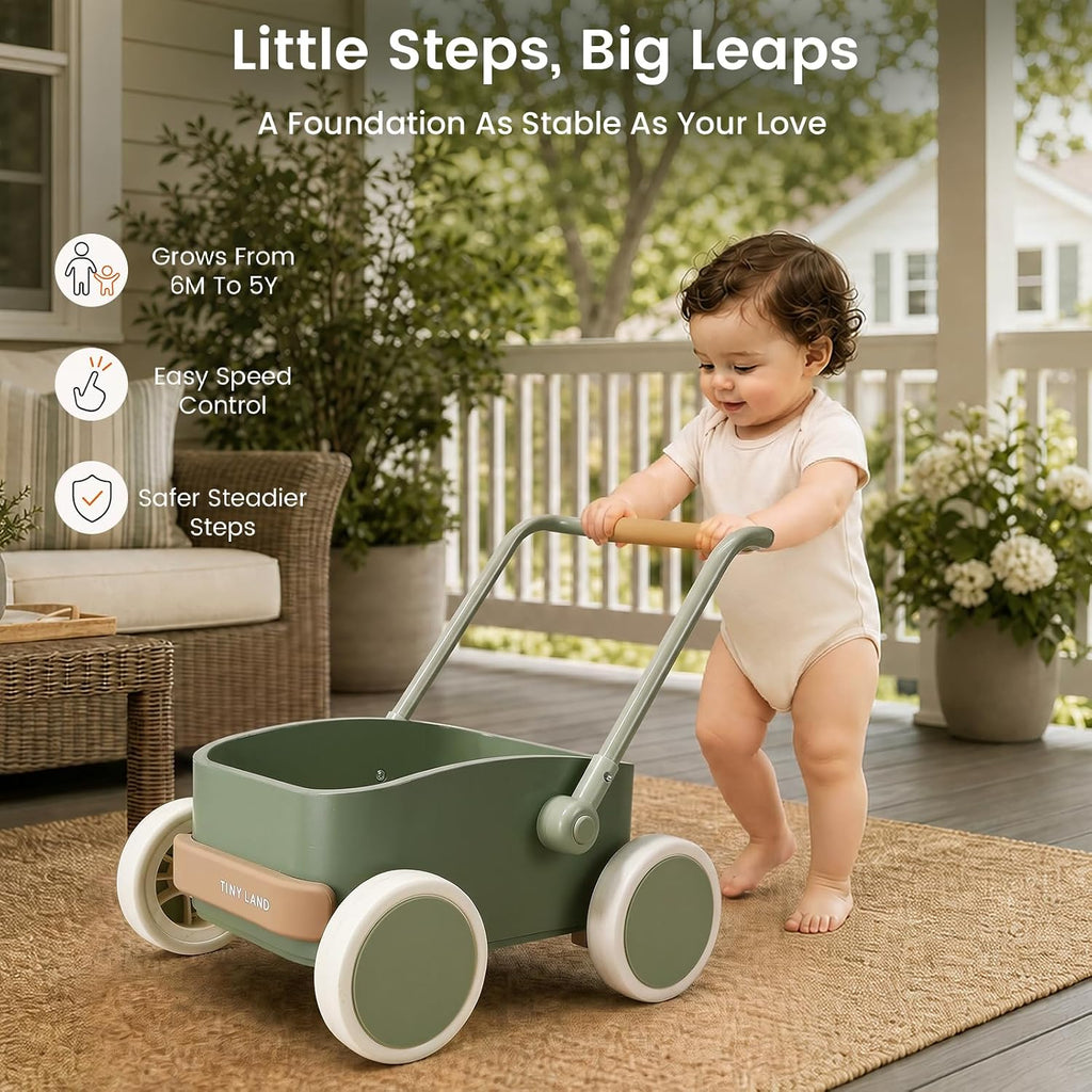 Land in-1 Baby Walker Wagon, Wooden Push Walker for Babies, Ages 6M+