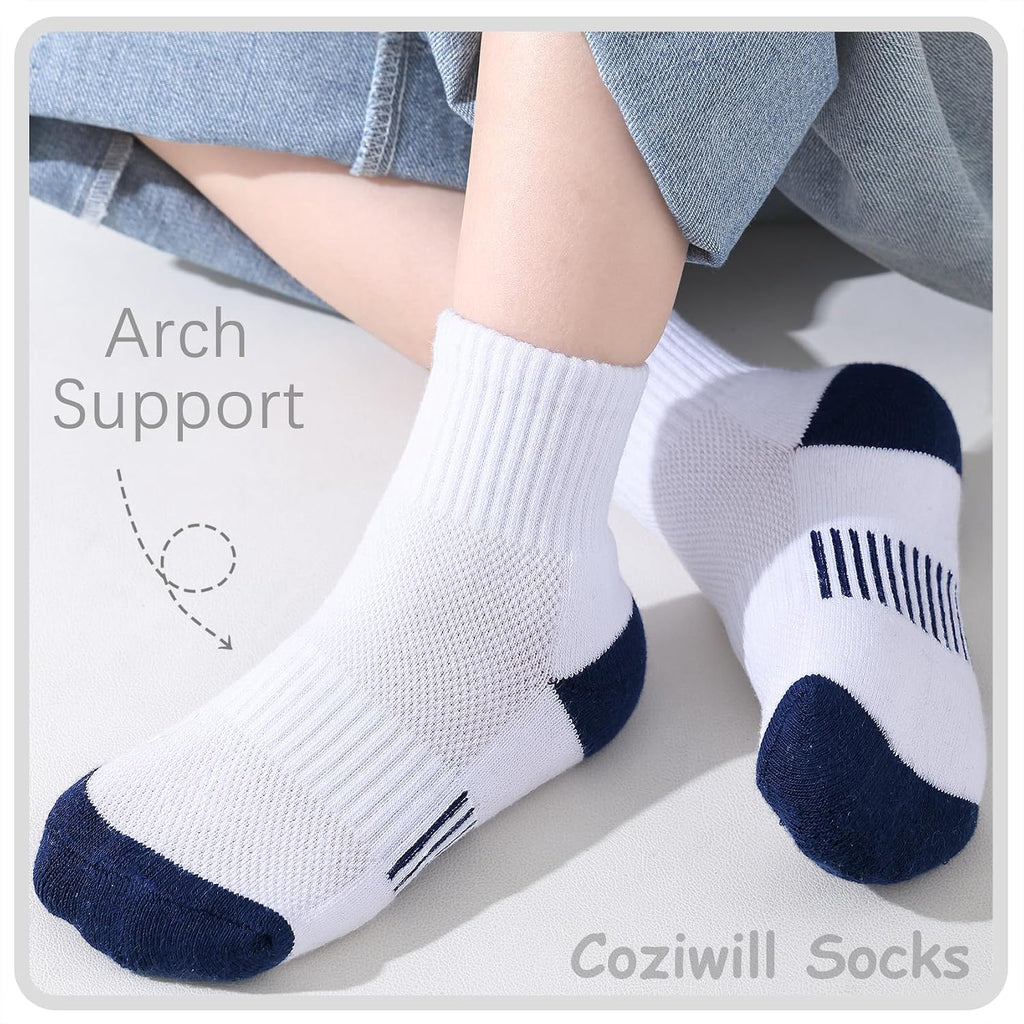 Ankle Socks Kids Cushioned Athletic Quarter Socks Boys Cotton Short Sock Sports Youth 6/12 Pairs