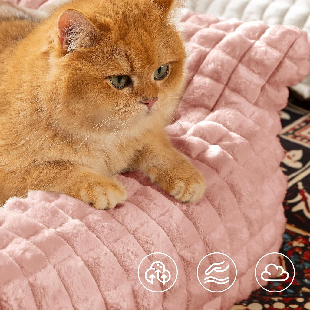 Cat Couch Bed with Fluffy Faux Rabbit Fur for Indoor Cats