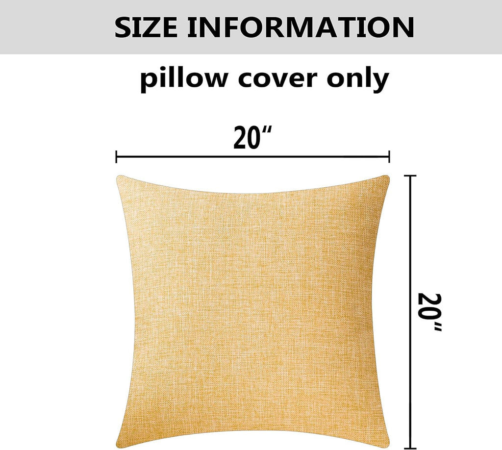 Yellow 20x20 Pillow Cover Textured Linen Throw Pillows, 50cm, 20 Inch, Yellow