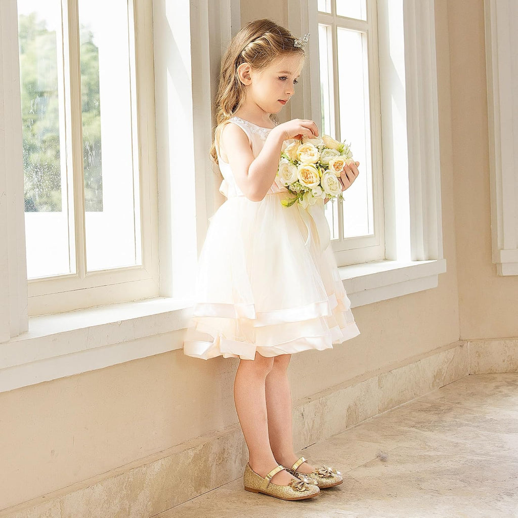 Girls Dress Shoes Princess Flats Glitter Flower Girl Toddler Kids