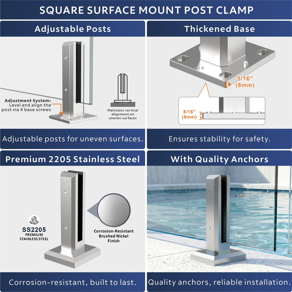 6-Panel Laminated Glass Railing System, 363-372" W x 44" H Deck Railing Kit