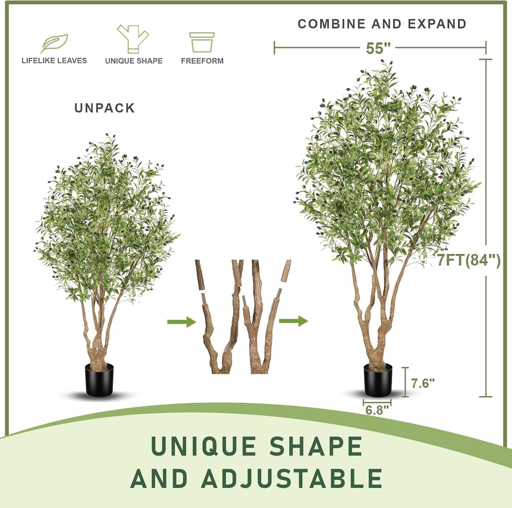 Faux Olive Tree 7ft with Large Branches and Realistic Fruits