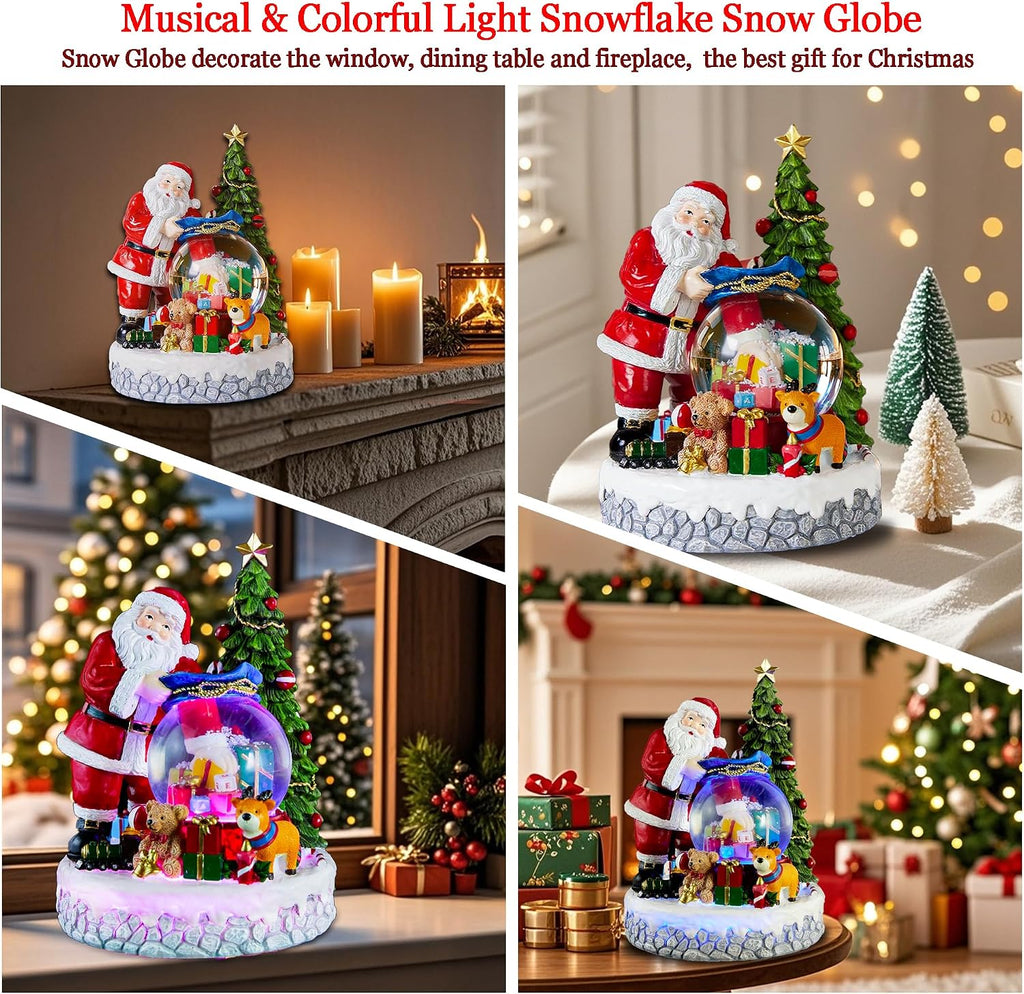Christmas Snow Globe Lantern with Musical, Colorful Lights & Swirling Snowfall - USB & Battery Operated Xmas