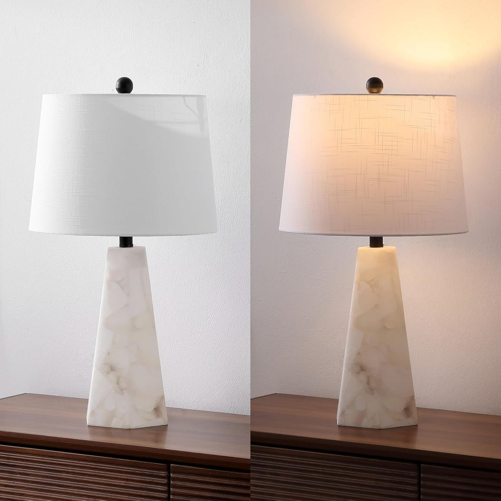 25.5" Natural/Black Modern Table Lamp, White Linen Shade, Contemporary Bedside Nightstand Lamp