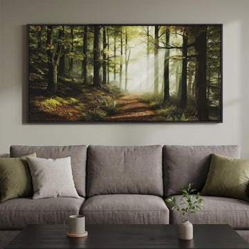 Framed Forest Landscape Photograph Wall Art, 60x30 Inch