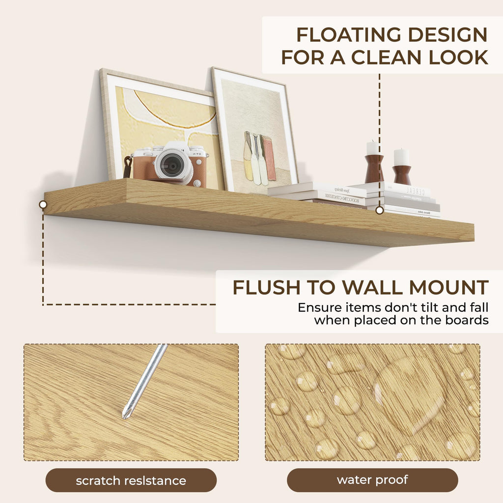 Long Floating Shelves for Wall 2Pack, Oak, 48" Lx8 D
