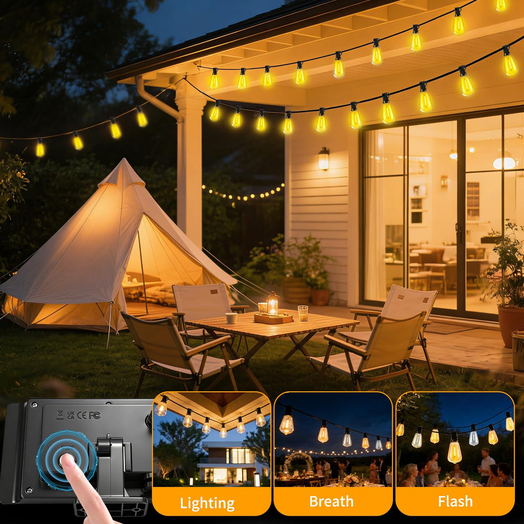 82FT Solar String Lights Outdoor, Waterproof, Dimmable Remote