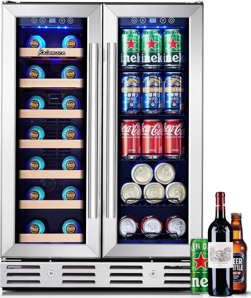 Wine and Beverage Refrigerator, 24 inch Wine Fridge Dual Zone Hold 21 Bottles an