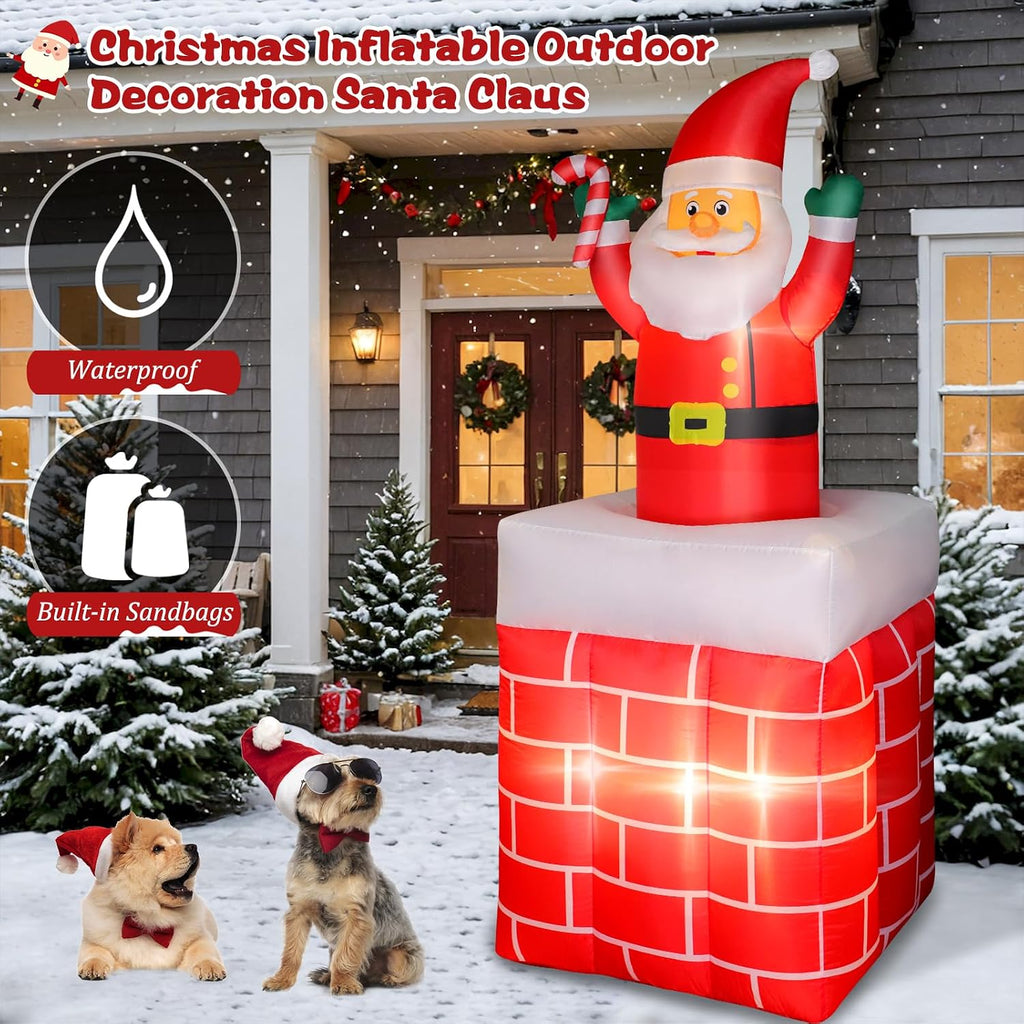 6 FT Christmas Inflatables Santa Claus Up and Down Chimney Decoration