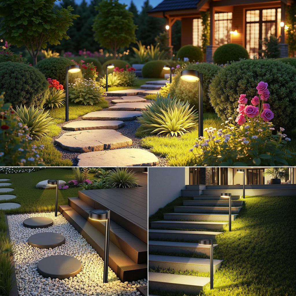 8 Pack Solar Pathway Lights Outdoor, 12 Brighter LEDs Solar Lights Outdoor Waterproof, Up to 12 Hrs Modern Path Light