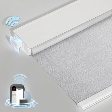 No-Drill Motorized Blackout Blinds with Remote, Grey, 34" x 72" | Tool-Free Installation, Works with Tuya & Alexa via