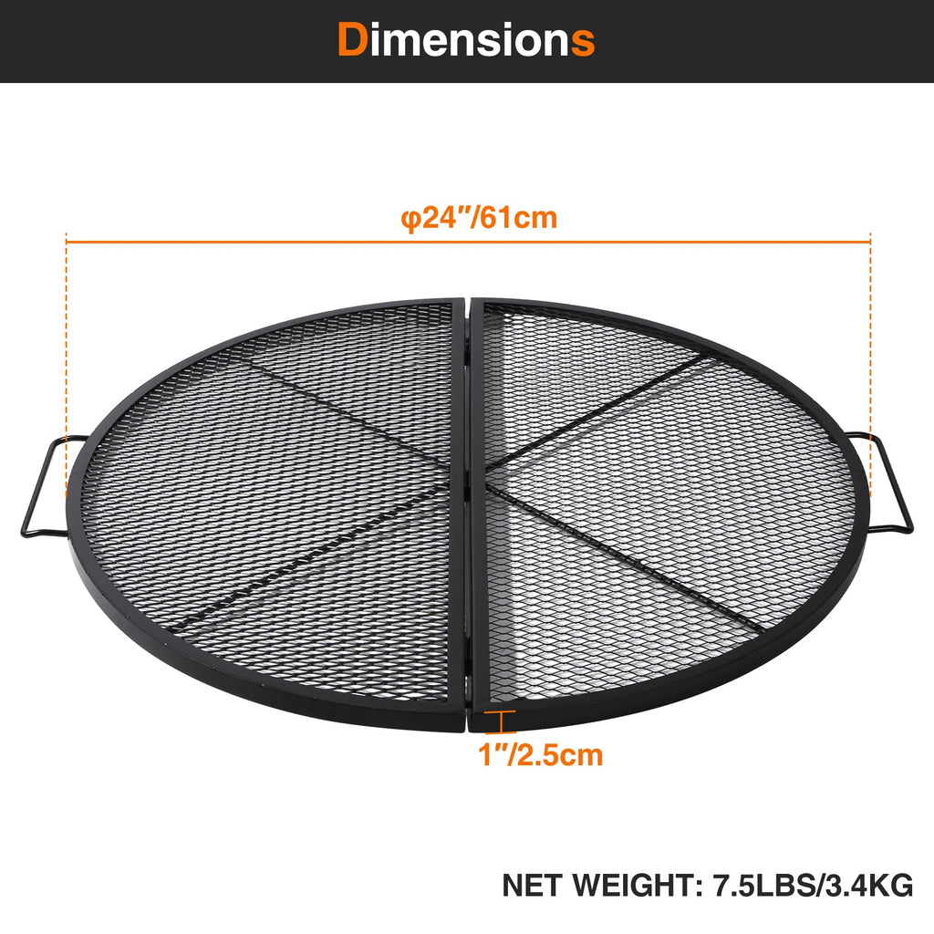 24 Inch X-Marks Folding Round Fire Pit Grill Grate with Handles