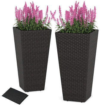 Outdoor Wicker Flower Pot Set of 2, 30'' Tall Planters w/Drainage