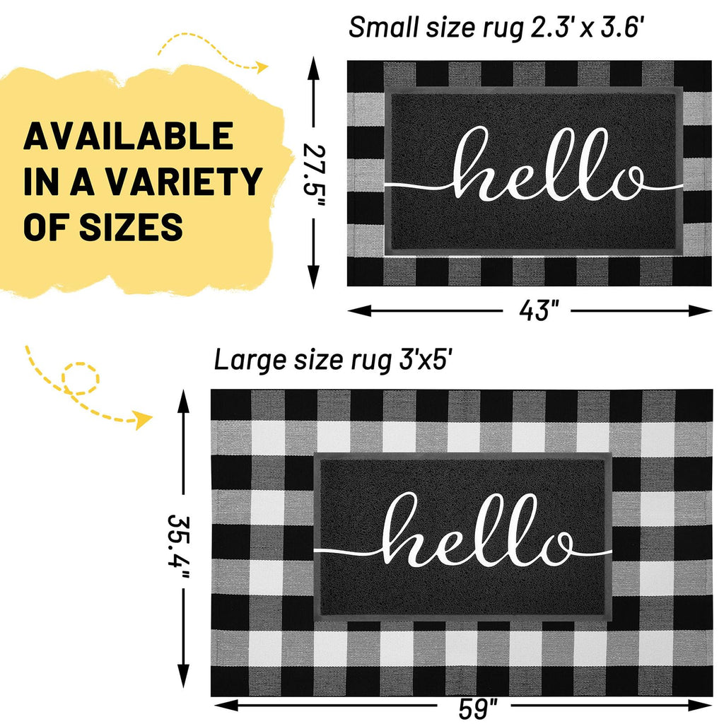 Buffalo Plaid Checkered Rug 3x5 ft Black White Front Door Rug