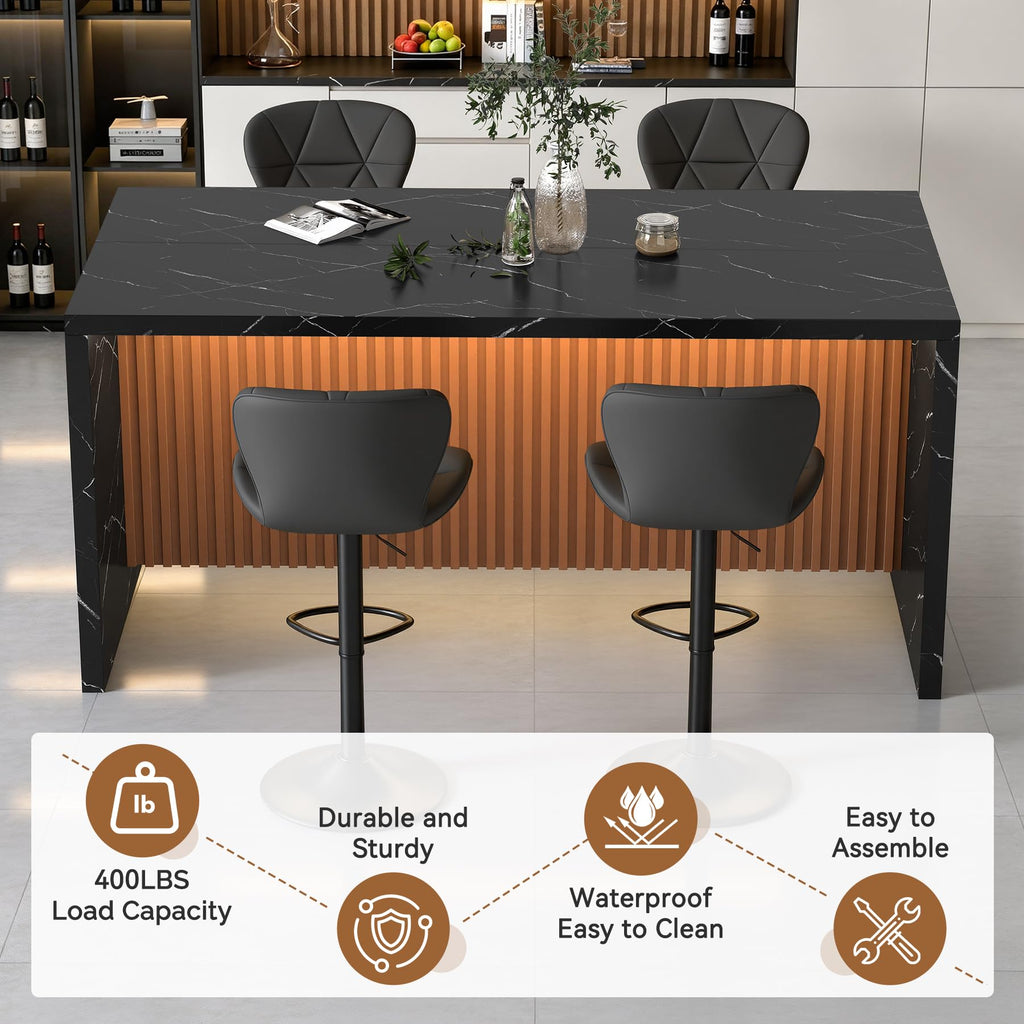 67" Kitchen Island Table Set with 4 Bar Stools, Faux Marble Top Island Table, Counter Height Dining Table Set
