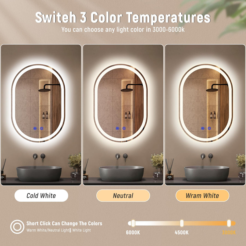 24"x32" LED Bathroom Mirrors with Lights, Anti-Fog, Dimmable, Frameless LED Bathroom Mirror Backlit + Front Lit, Wall