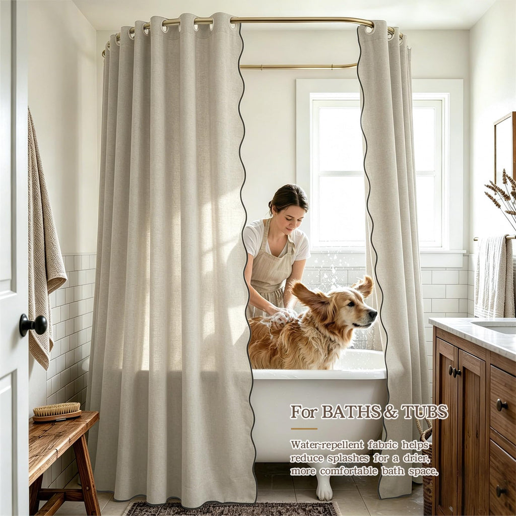 No Hook Scalloped Natural Linen Waterproof 60x75